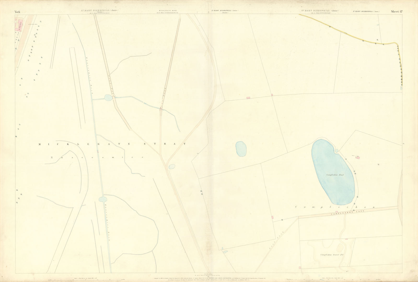 City of York #17 Knavesmire Scarcroft Terraces South Bank. OS 1852 old map